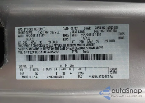 2017 Ford F-150 Xl from USA, damaged, VIN 1FTEX1E81HFA95263